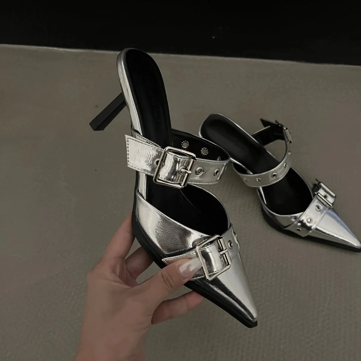 Point Toe Flare Heel Buckle Sandals - Wow Store