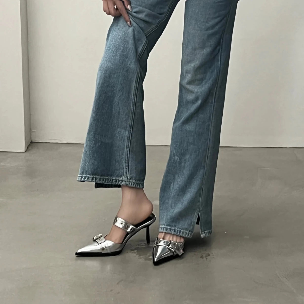 Point Toe Flare Heel Buckle Sandals - Wow Store
