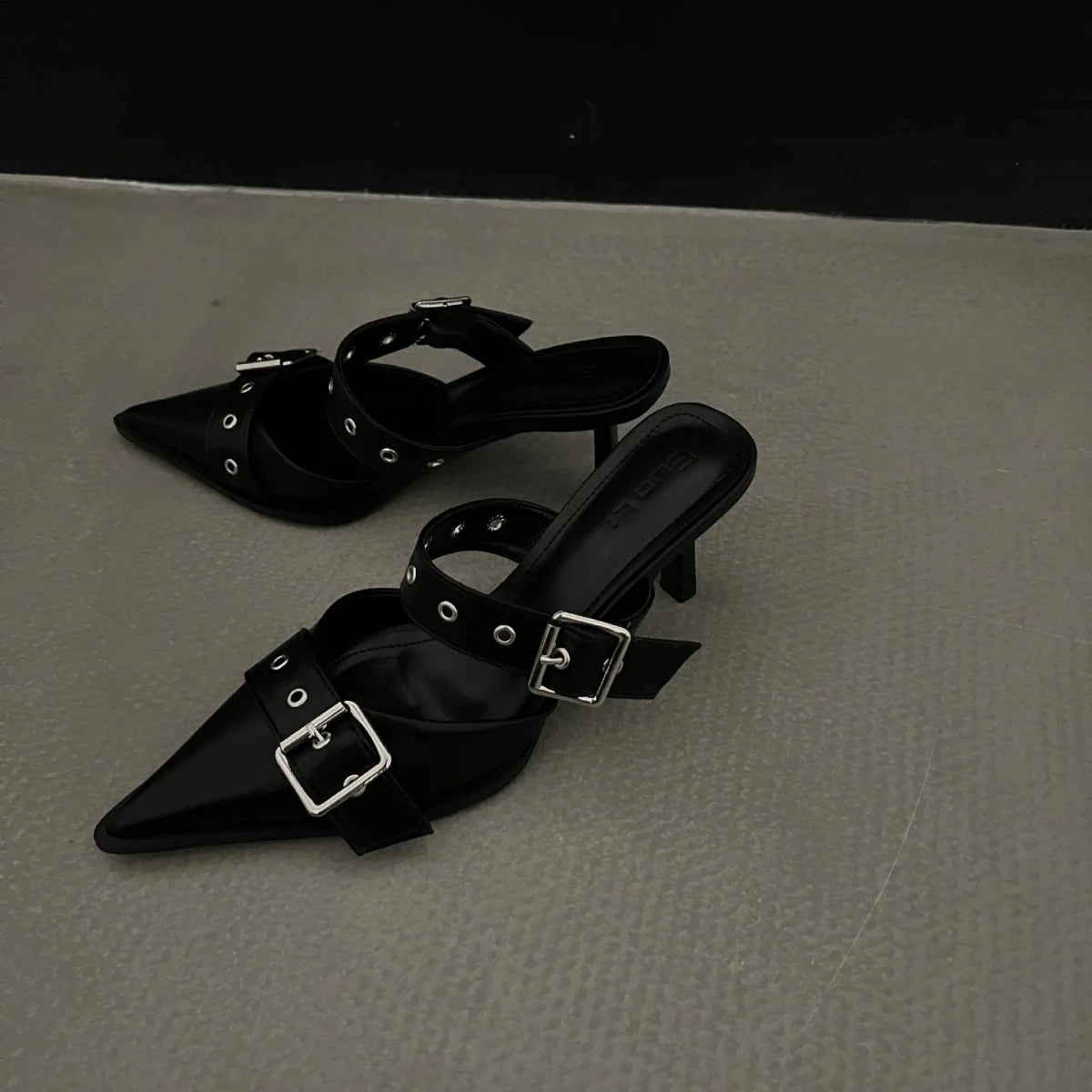 Point Toe Flare Heel Buckle Sandals - Wow Store