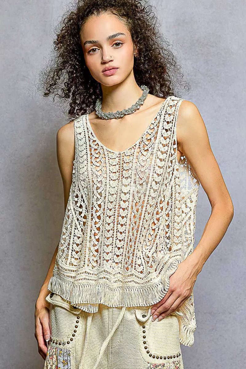 POL Crochet Fringe Hem Tank Top - Wow Store