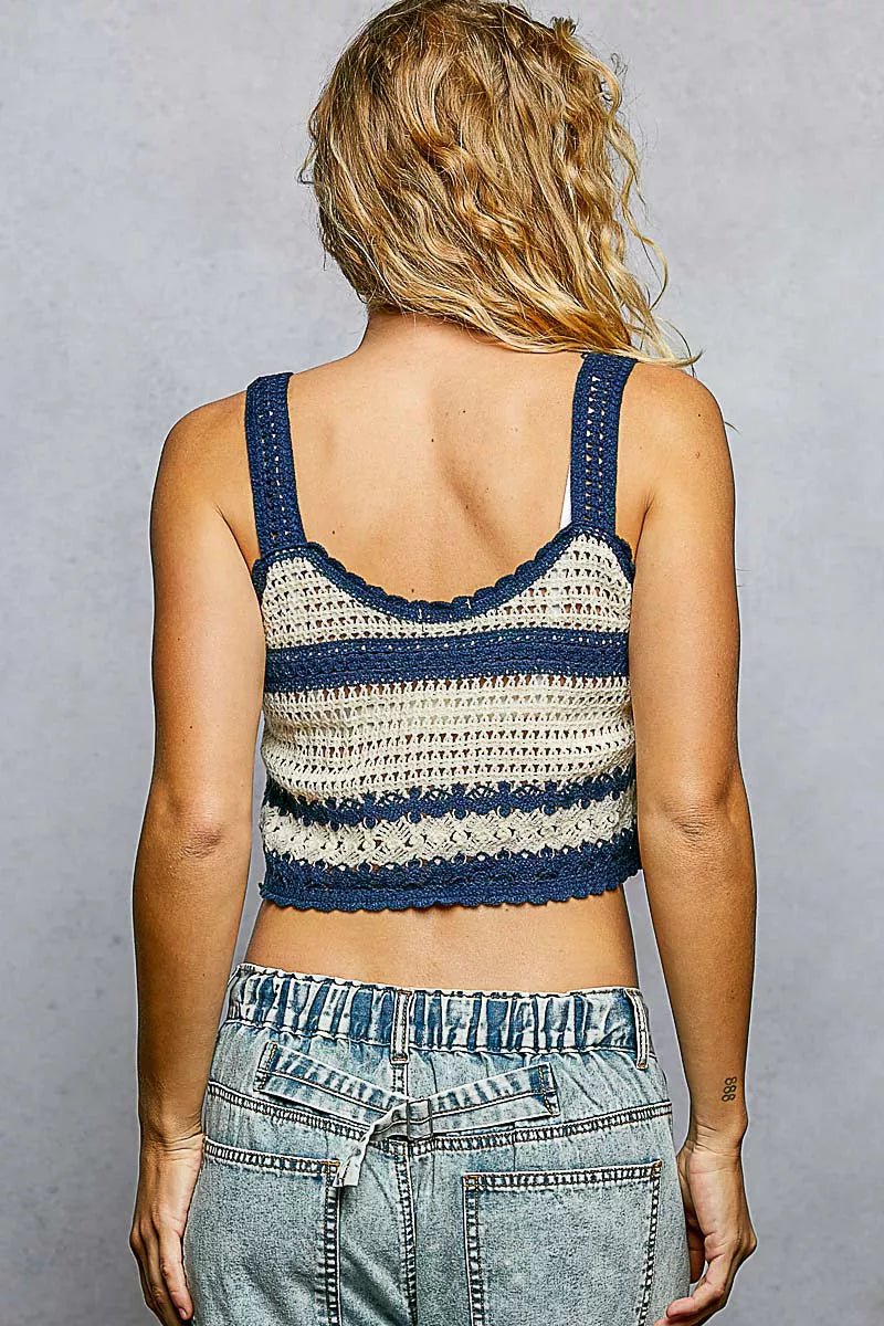 POL Floral Embroidered Cropped Crochet Cami with Scalloped Hem - Wow Store