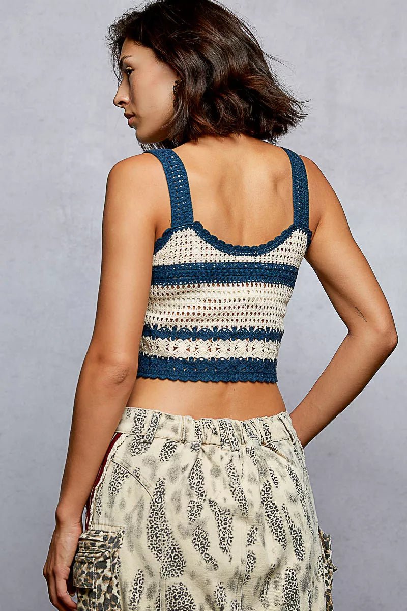 POL Floral Embroidered Cropped Crochet Cami with Scalloped Hem - Wow Store