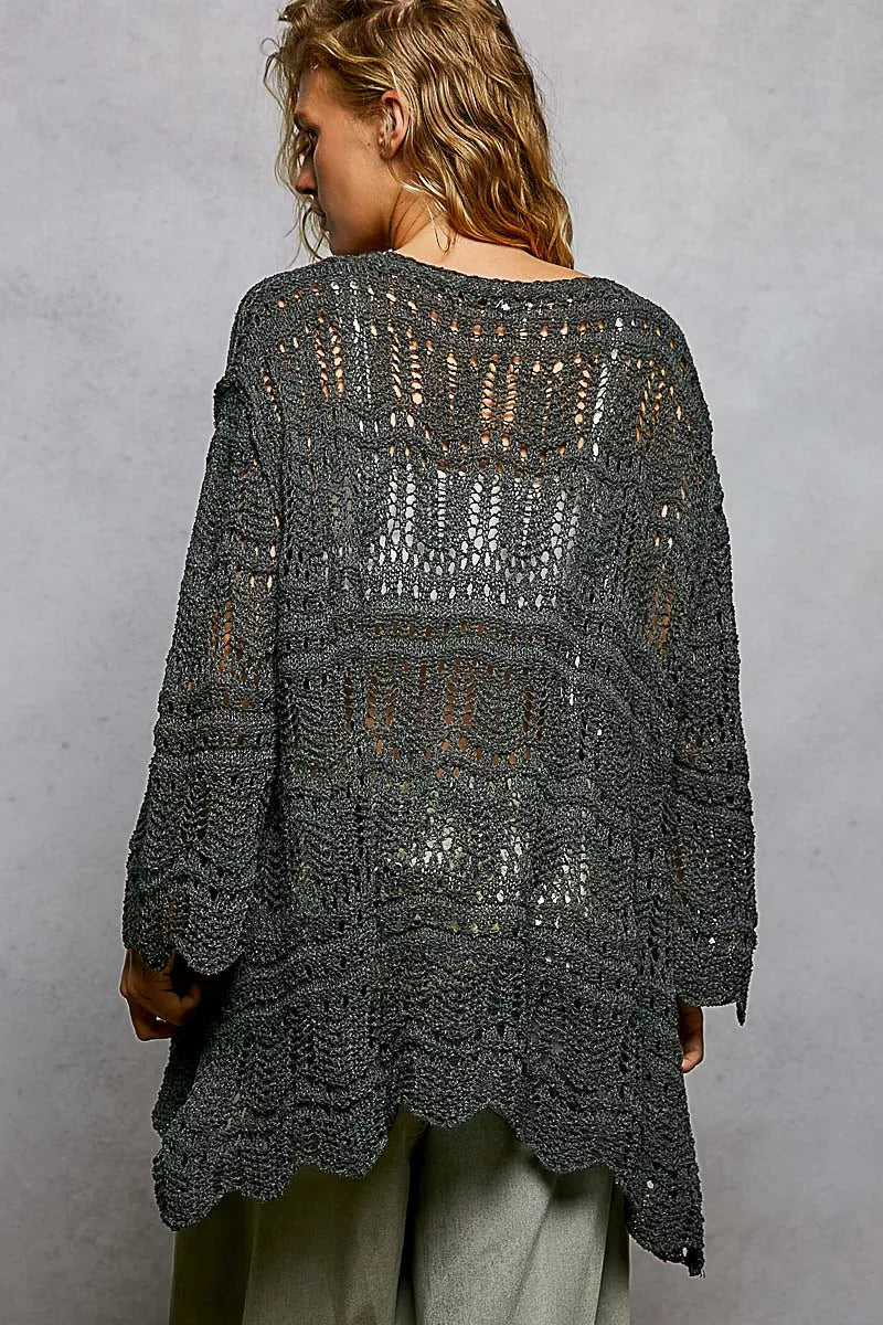 POL Openwork Lightweight Open Front Cardigan with Scalloped Edge - Wow Store