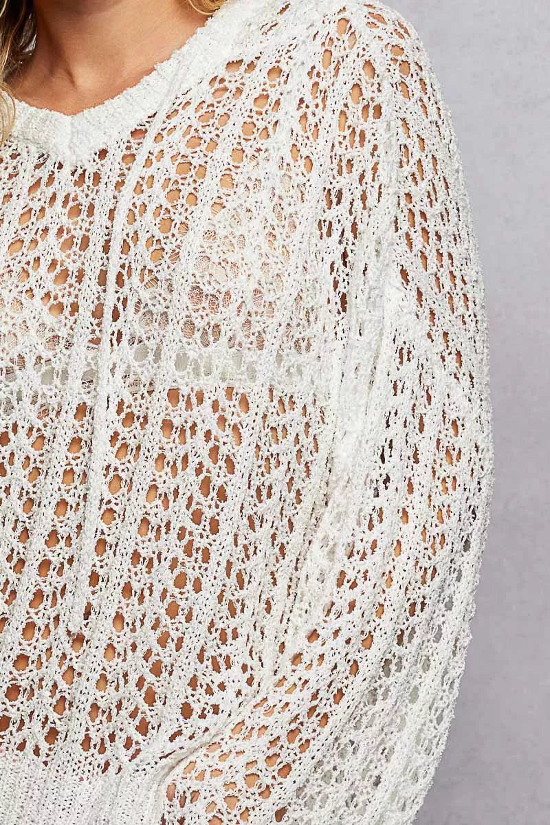 POL Openwork Round Neck High Low Knit Top - Wow Store