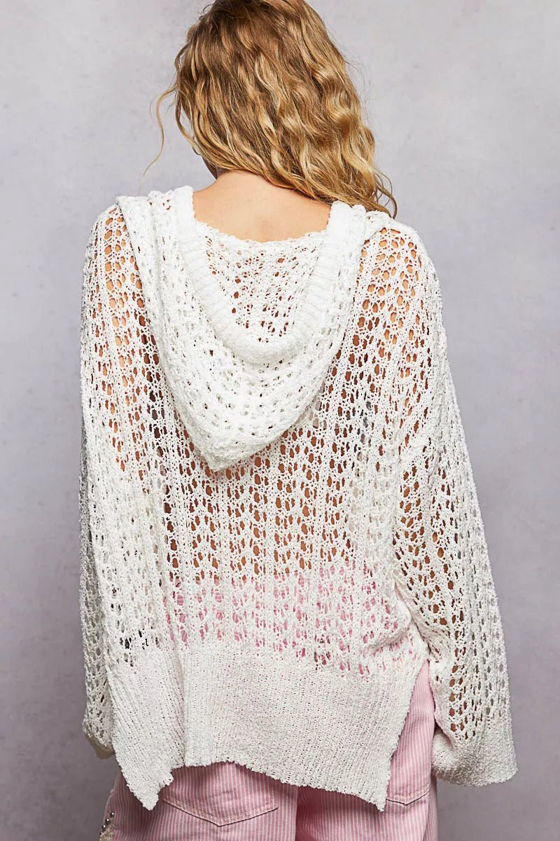 POL Openwork Round Neck High Low Knit Top - Wow Store