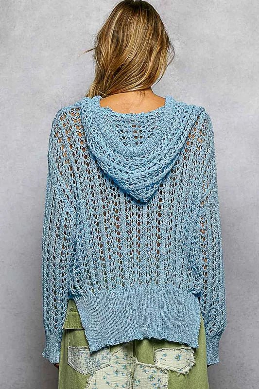 POL Openwork Round Neck High Low Knit Top - Wow Store