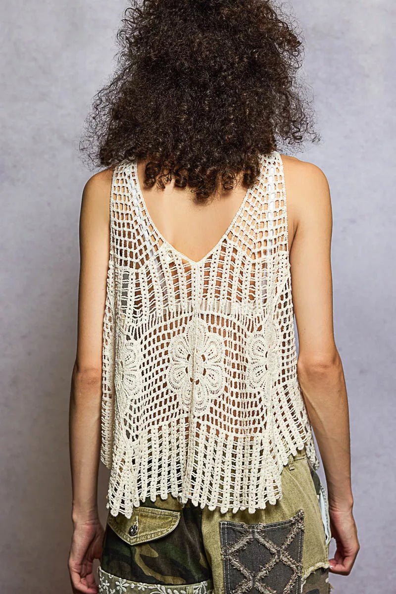 POL Openwork V - Neck Crochet Tank - Wow Store