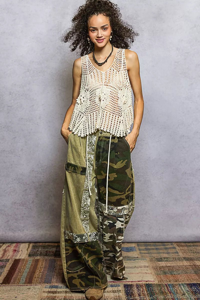 POL Openwork V - Neck Crochet Tank - Wow Store