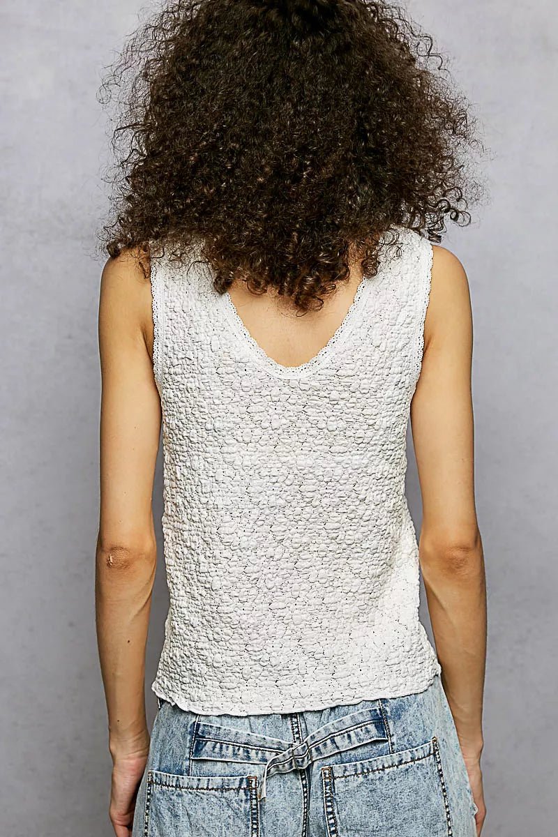 POL Textured Knit V - Neck Tank with Lace Trim - Wow Store