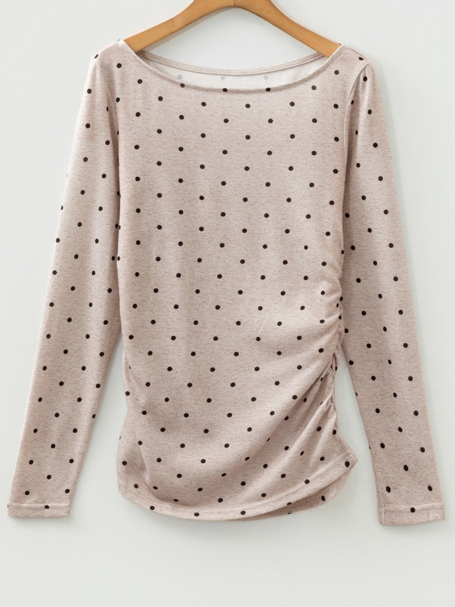 Polka Dot Boat Neck Knit Long Sleeve T Shirt - Wow Store