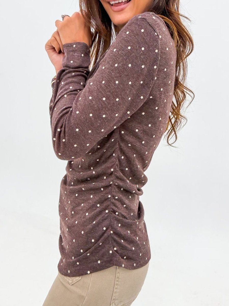 Polka Dot Boat Neck Knit Long Sleeve T Shirt - Wow Store