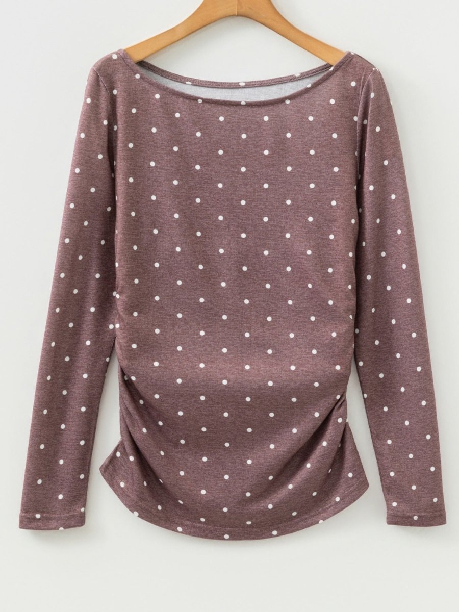 Polka Dot Boat Neck Knit Long Sleeve T Shirt - Wow Store