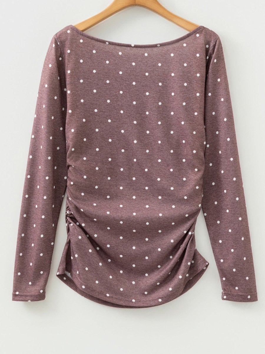 Polka Dot Boat Neck Knit Long Sleeve T Shirt - Wow Store