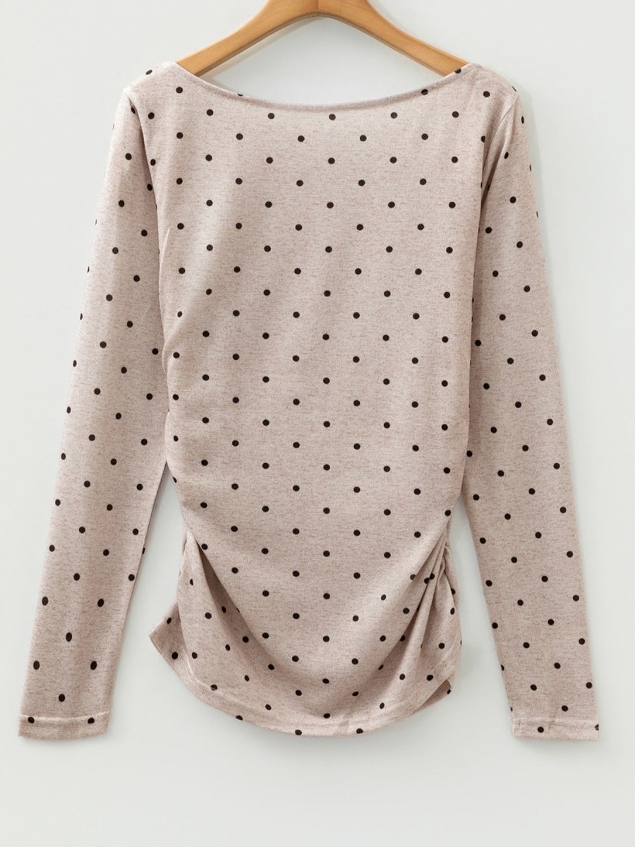 Polka Dot Boat Neck Knit Long Sleeve T Shirt - Wow Store