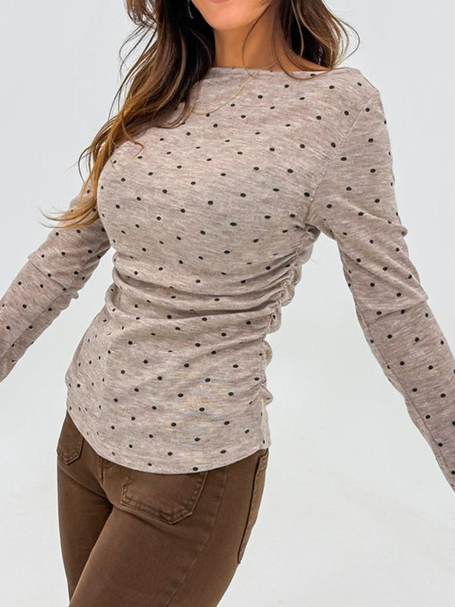 Polka Dot Boat Neck Knit Long Sleeve T Shirt - Wow Store