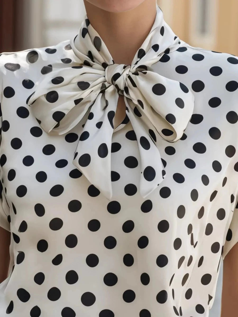 Polka Dot Bow Tie Blouse - WowStore.live