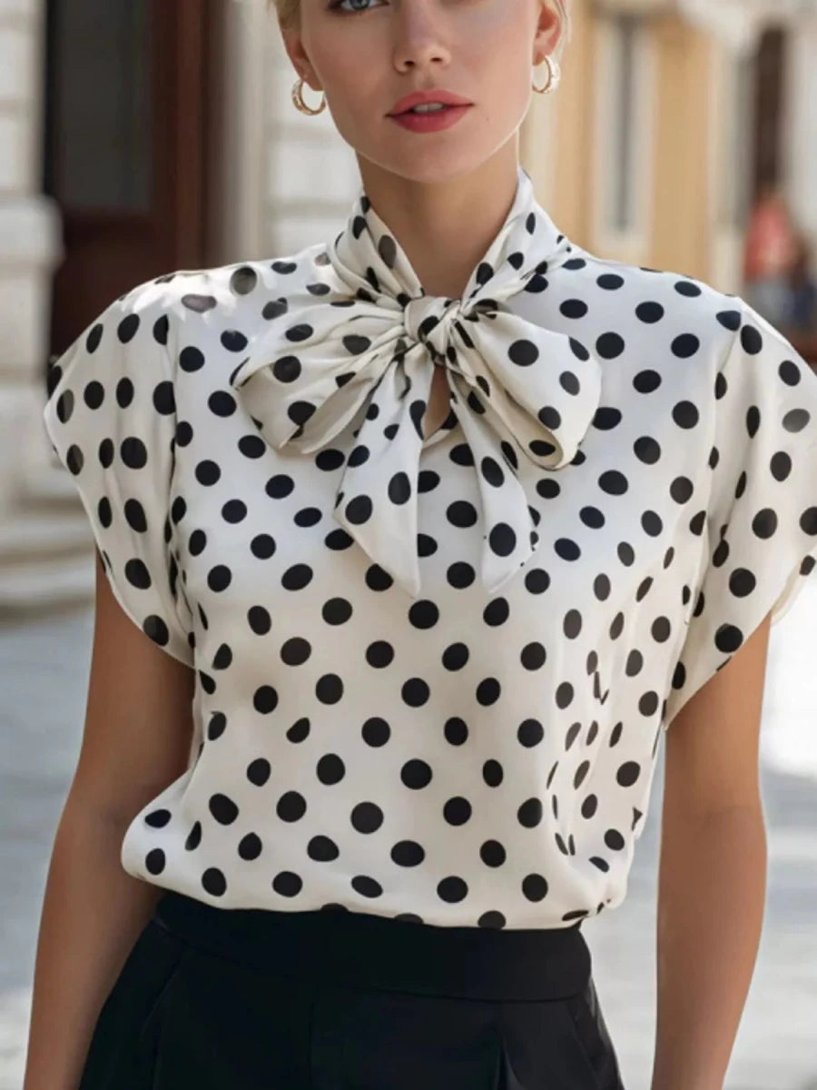 Polka Dot Bow Tie Blouse - WowStore.live