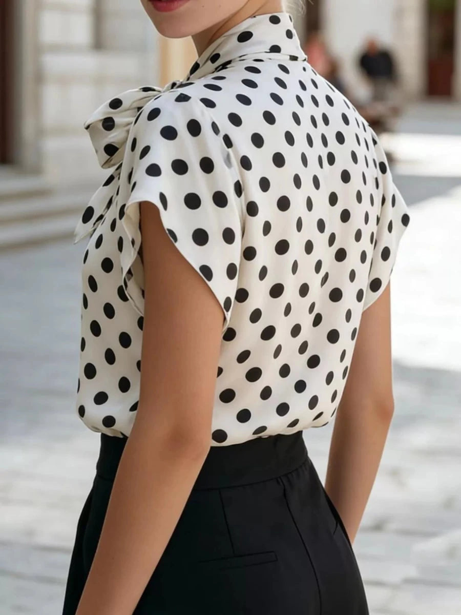 Polka Dot Bow Tie Blouse - WowStore.live