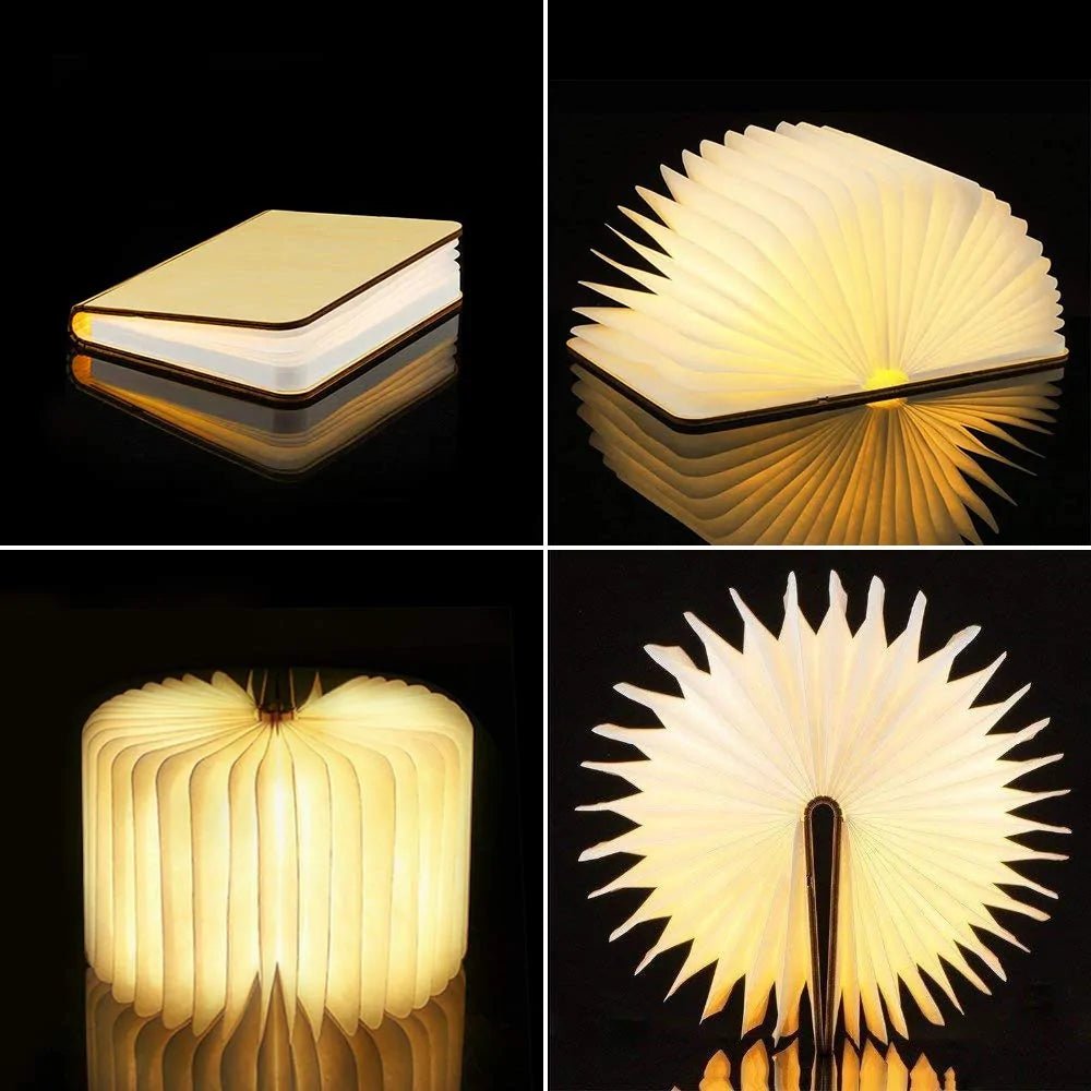 Portable 3D LED Book Night Light: Wooden, USB Rechargeable, Foldable - Wow Store