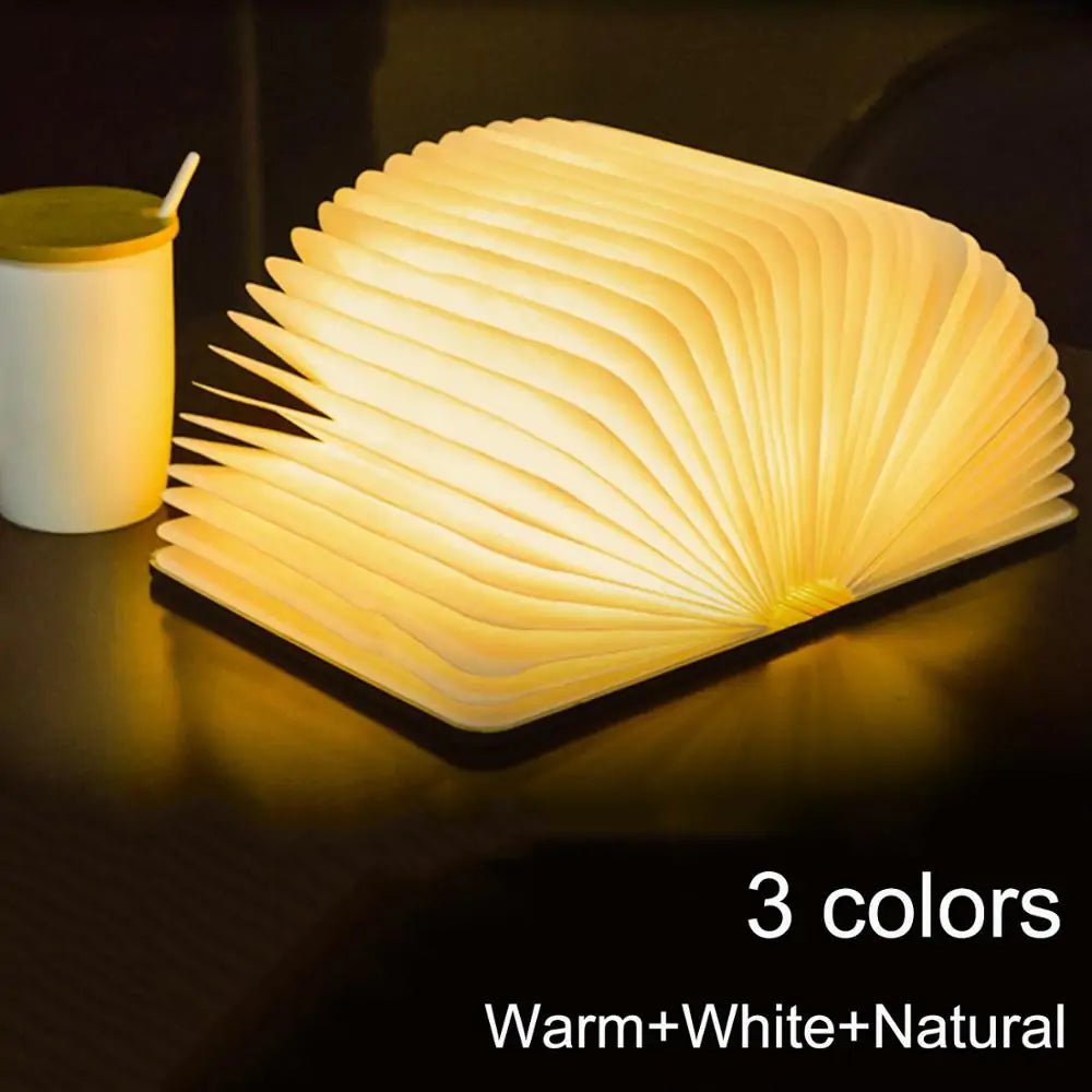 Portable 3D LED Book Night Light: Wooden, USB Rechargeable, Foldable - Wow Store