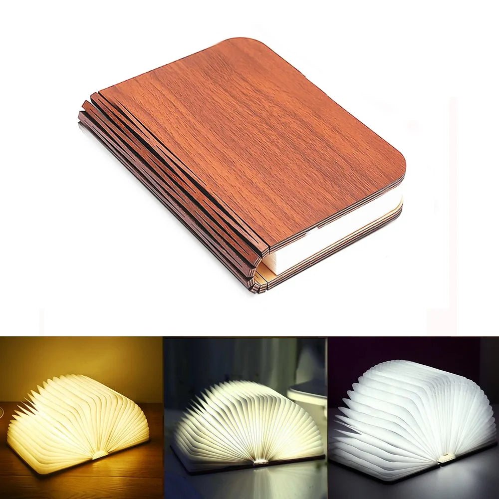 Portable 3D LED Book Night Light: Wooden, USB Rechargeable, Foldable - Wow Store