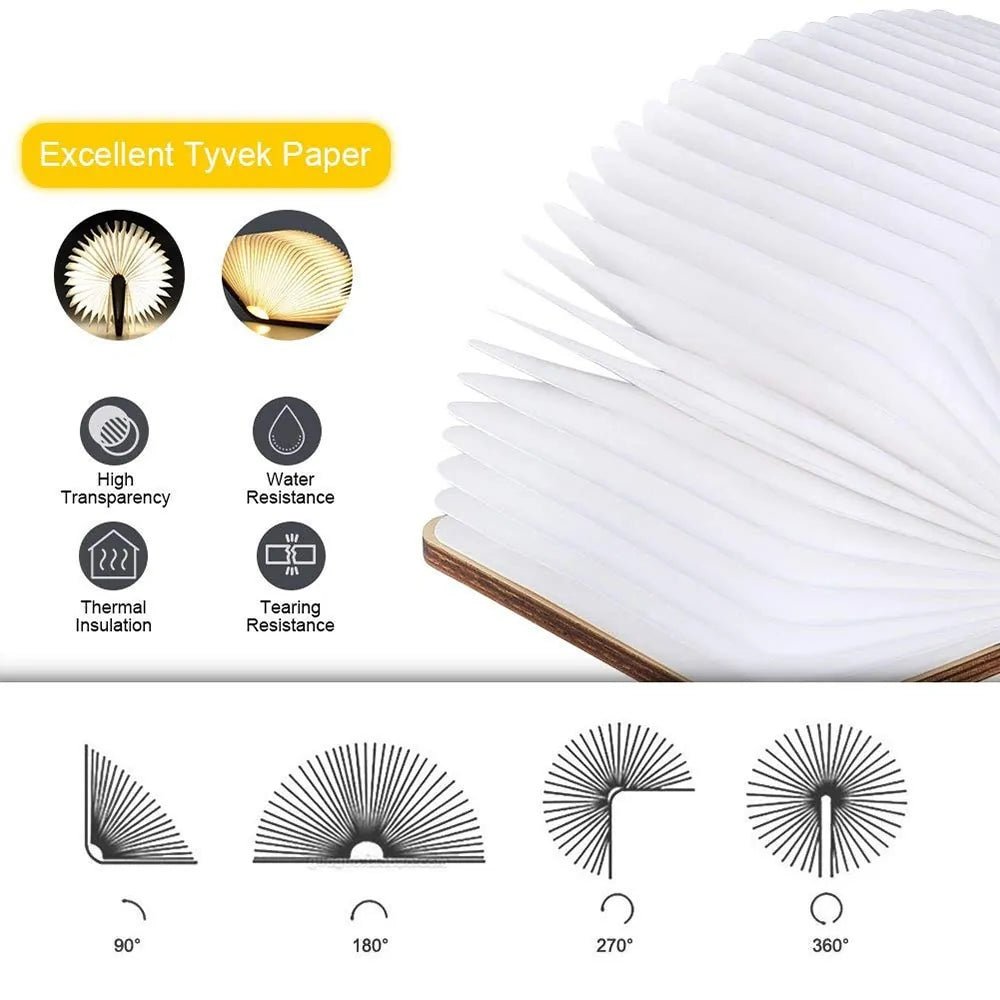 Portable 3D LED Book Night Light: Wooden, USB Rechargeable, Foldable - Wow Store