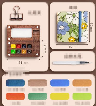 Portable Mini Walnut Watercolor Set with 8 Colors for Sketching & Journaling - Wow Store