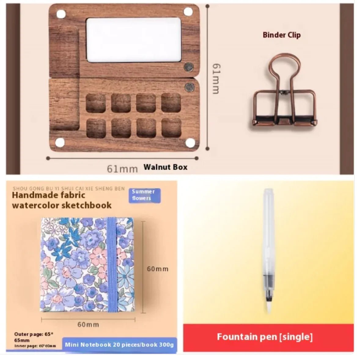 Portable Mini Walnut Watercolor Set with 8 Colors for Sketching & Journaling - Wow Store