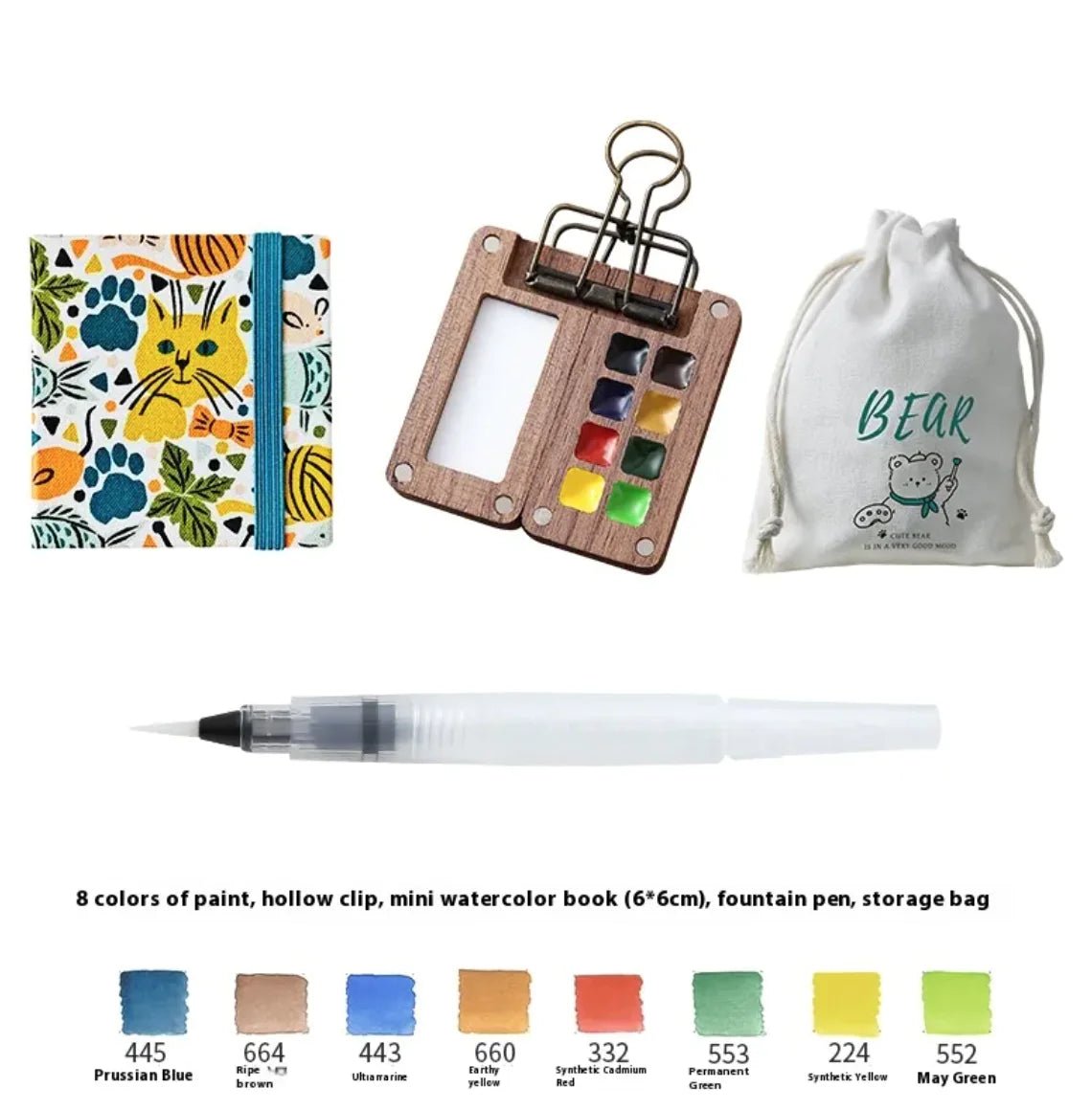 Portable Mini Walnut Watercolor Set with 8 Colors for Sketching & Journaling - Wow Store