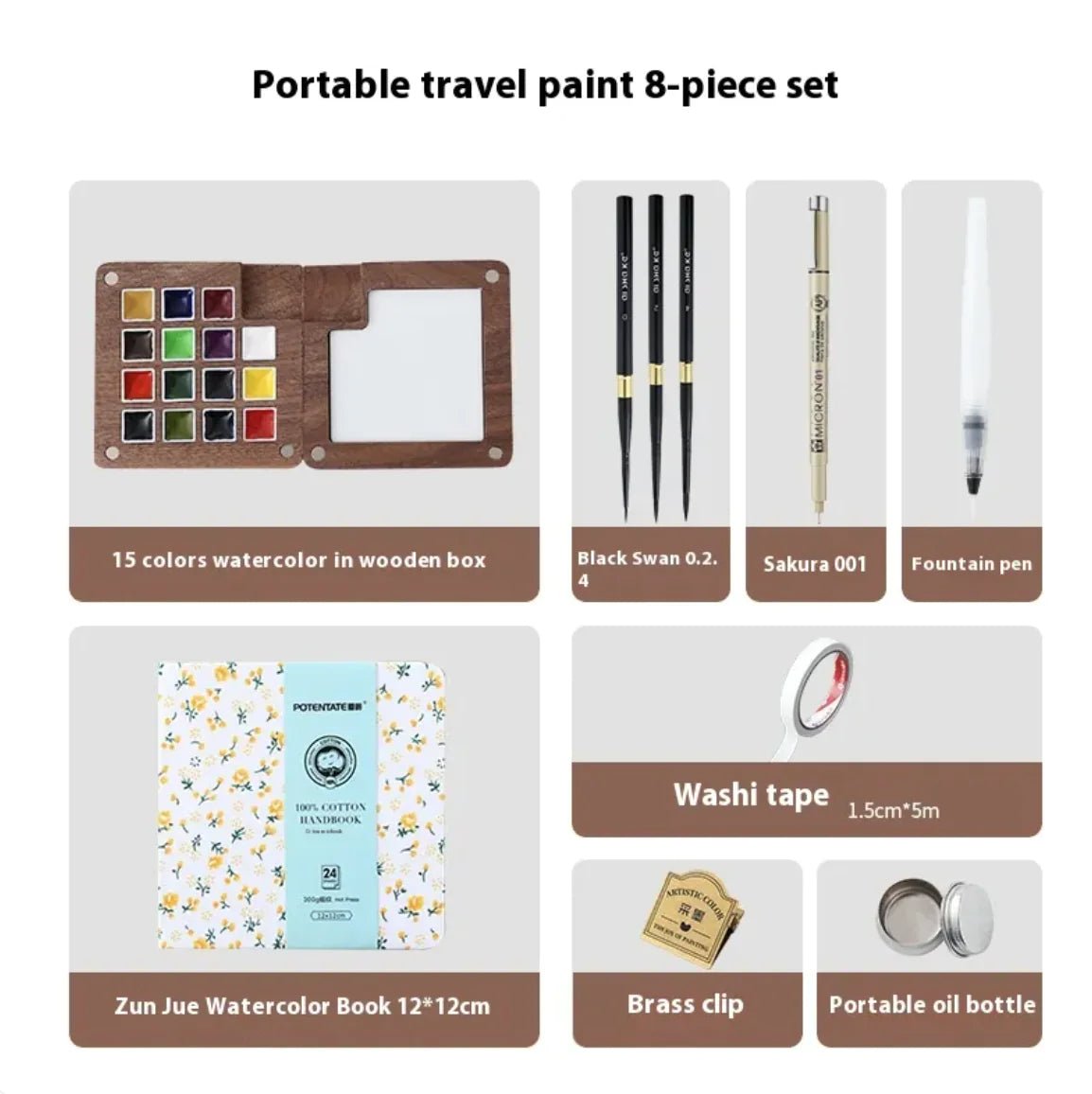 Portable Mini Walnut Watercolor Set with 8 Colors for Sketching & Journaling - Wow Store