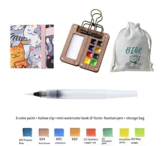 Portable Mini Walnut Watercolor Set with 8 Colors for Sketching & Journaling - Wow Store
