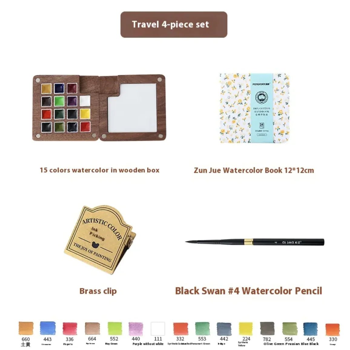 Portable Mini Walnut Watercolor Set with 8 Colors for Sketching & Journaling - Wow Store