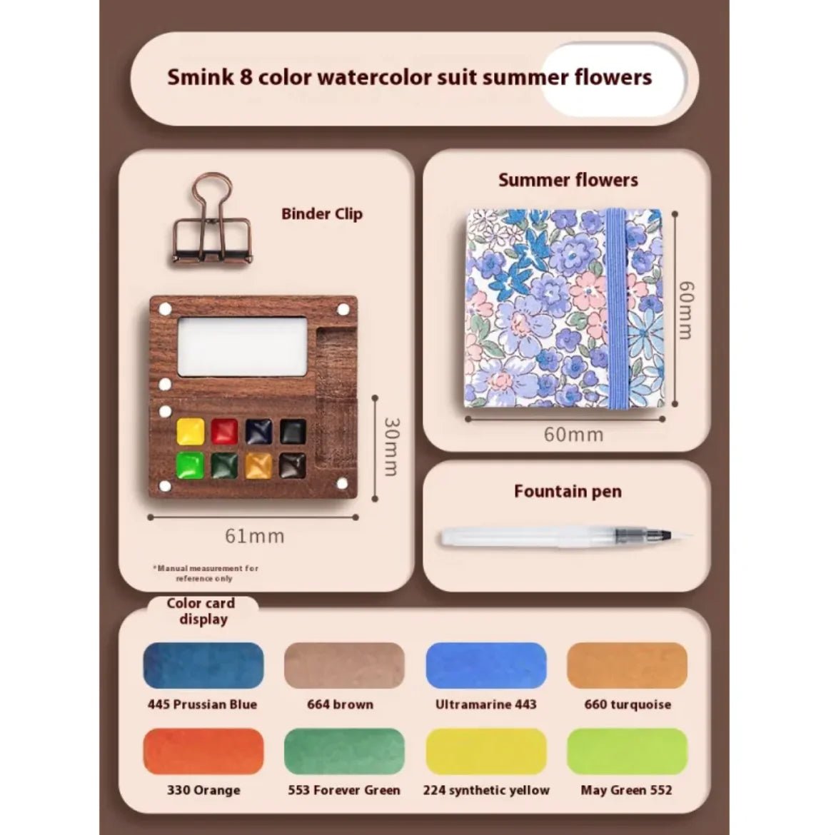Portable Mini Walnut Watercolor Set with 8 Colors for Sketching & Journaling - Wow Store