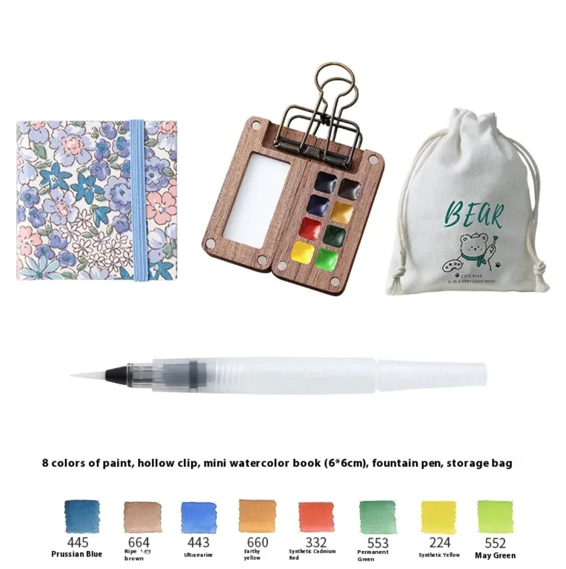 Portable Mini Walnut Watercolor Set with 8 Colors for Sketching & Journaling - Wow Store