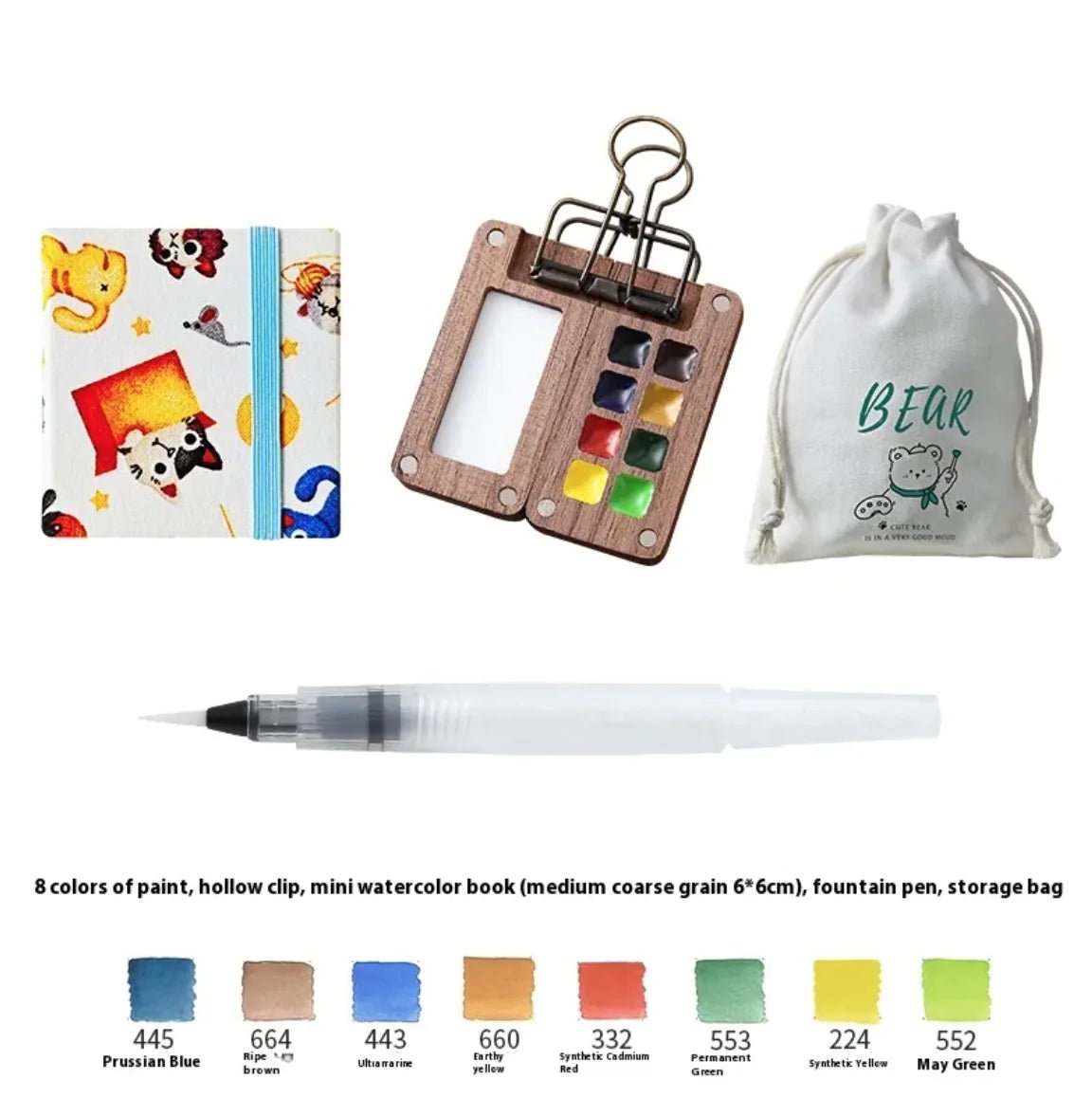 Portable Mini Walnut Watercolor Set with 8 Colors for Sketching & Journaling - Wow Store