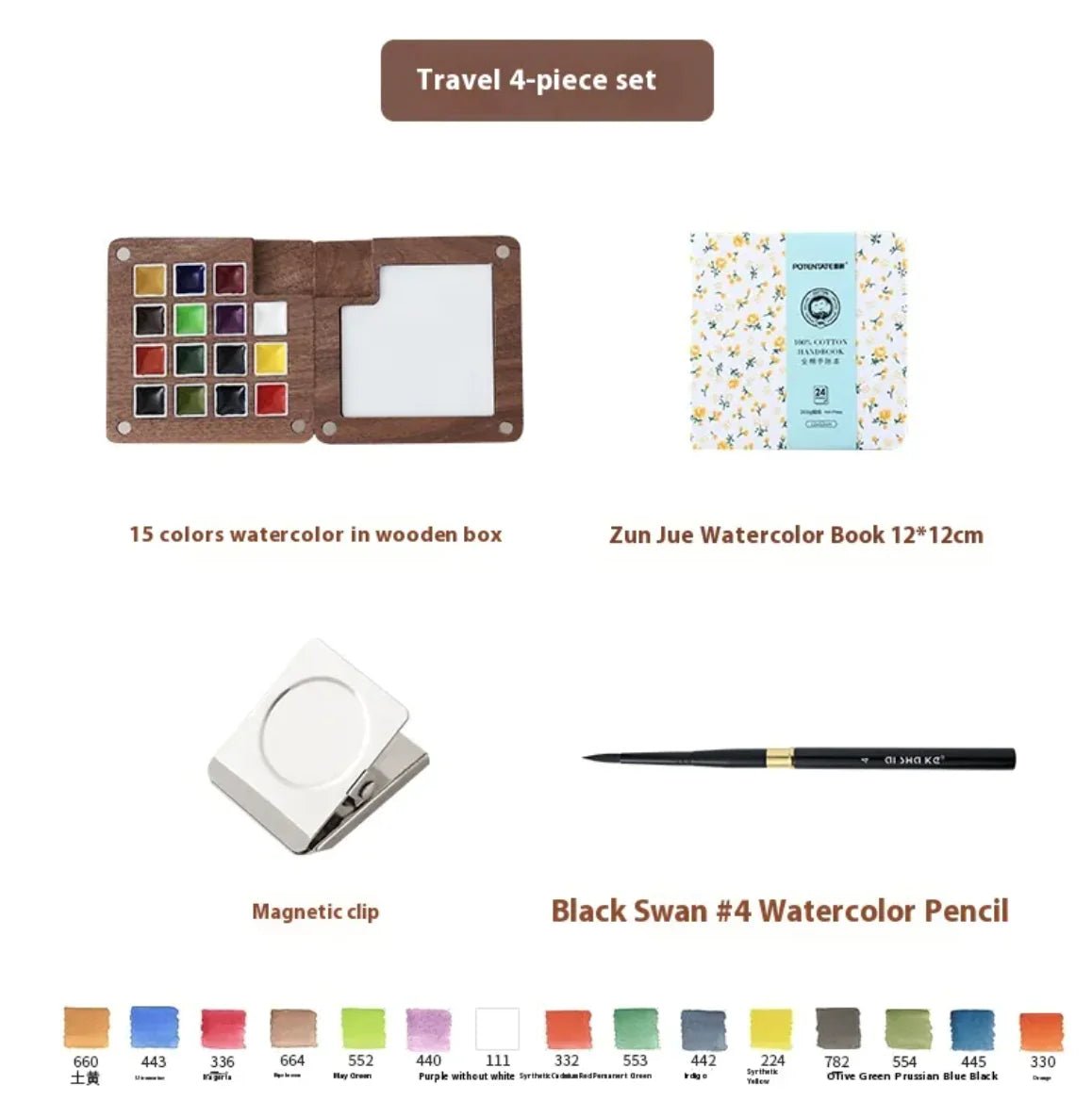 Portable Mini Walnut Watercolor Set with 8 Colors for Sketching & Journaling - Wow Store