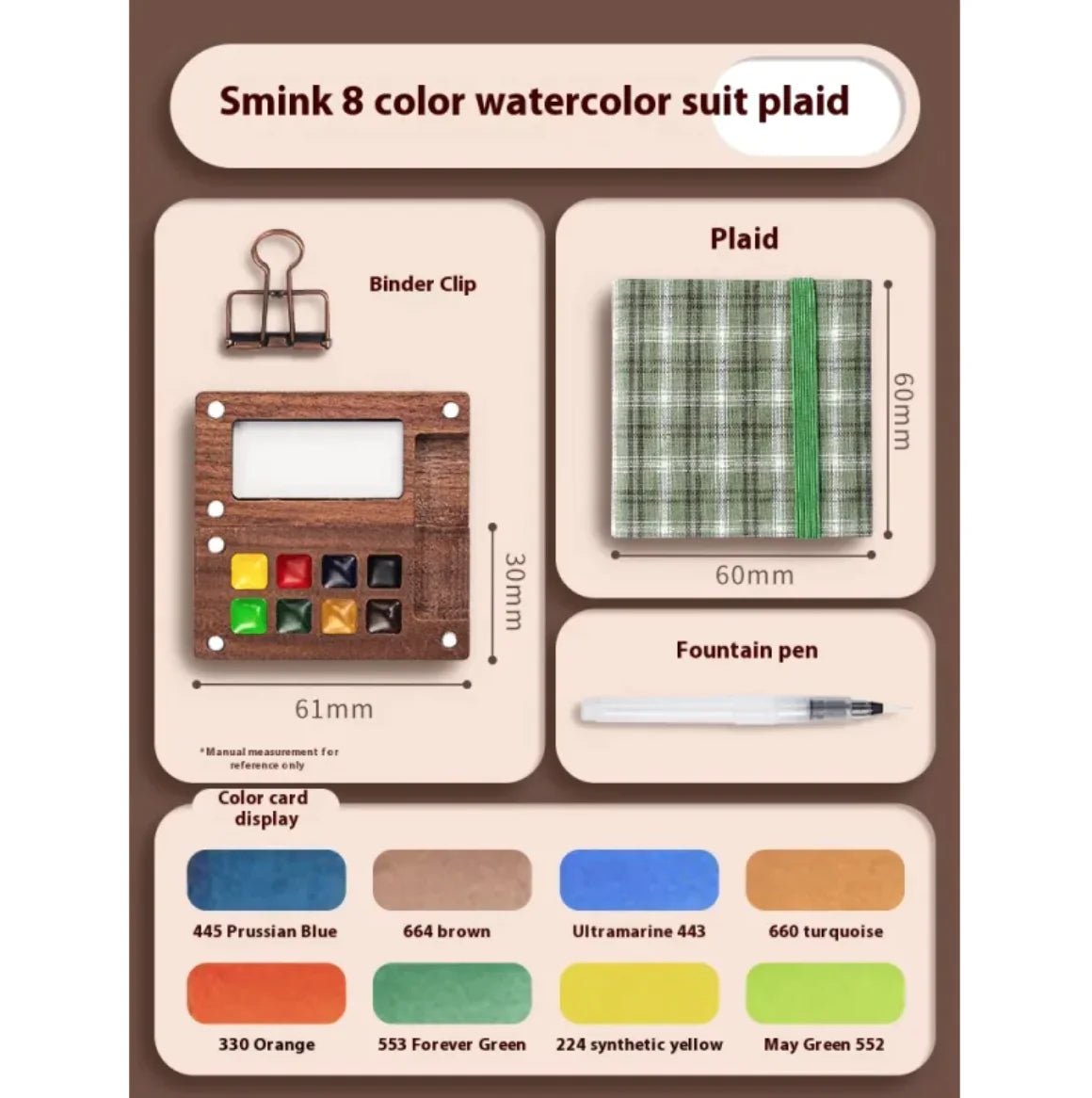 Portable Mini Walnut Watercolor Set with 8 Colors for Sketching & Journaling - Wow Store