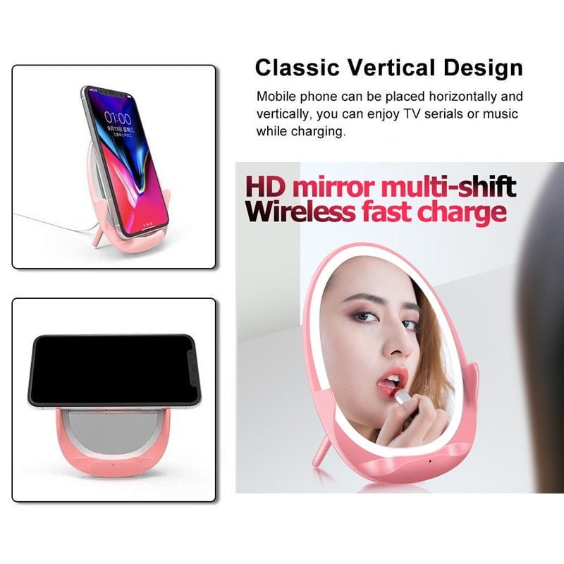 Portable Stand Mirror with Light and Wireless Charger - WowStore.live