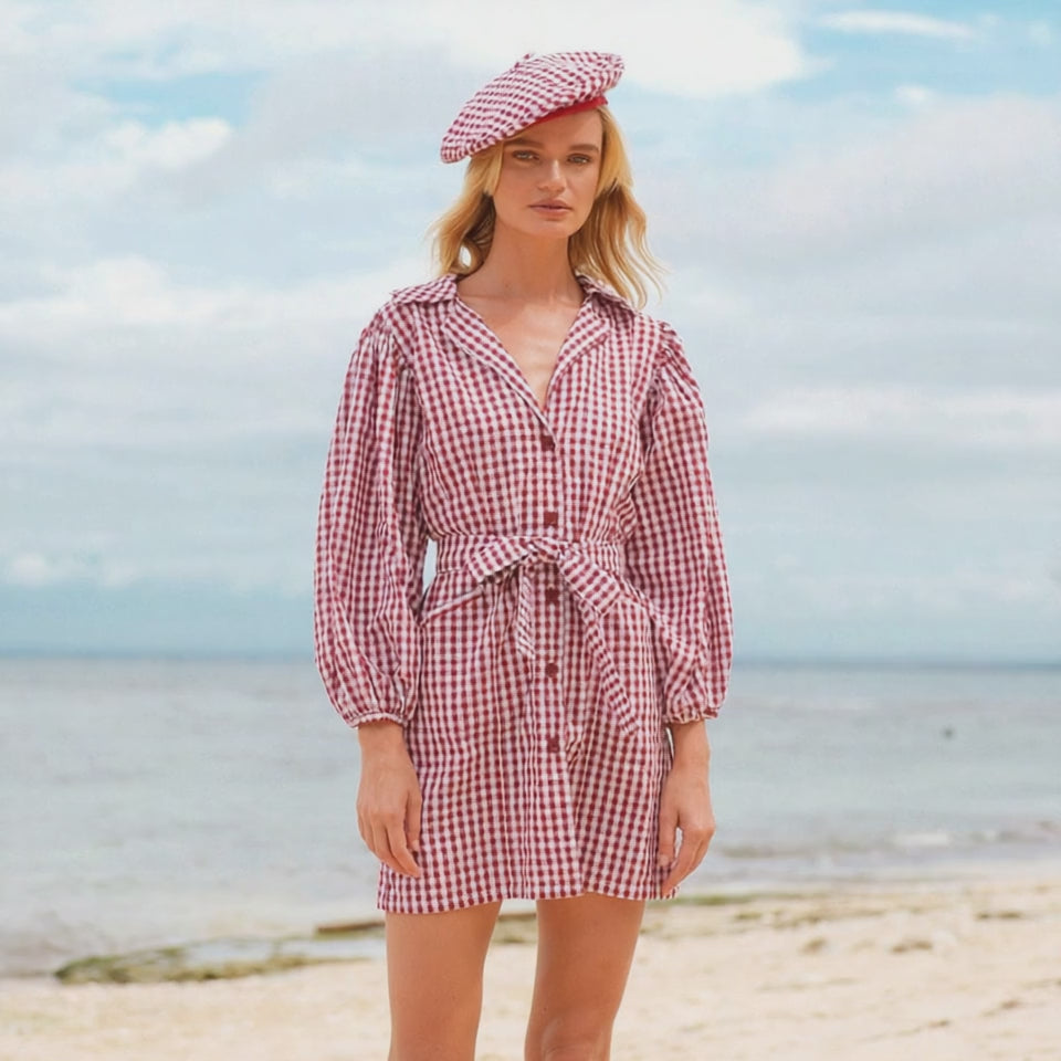 MEGHAN Mini Dress in Gingham Red - Sustainable Cotton - Wow Store