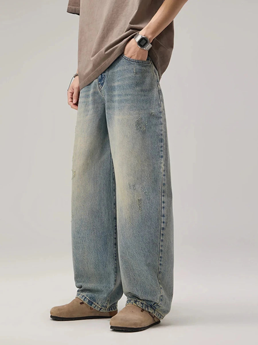 Prime Look Men's Vintage Wash Wide Leg Jeans - WowStore.live