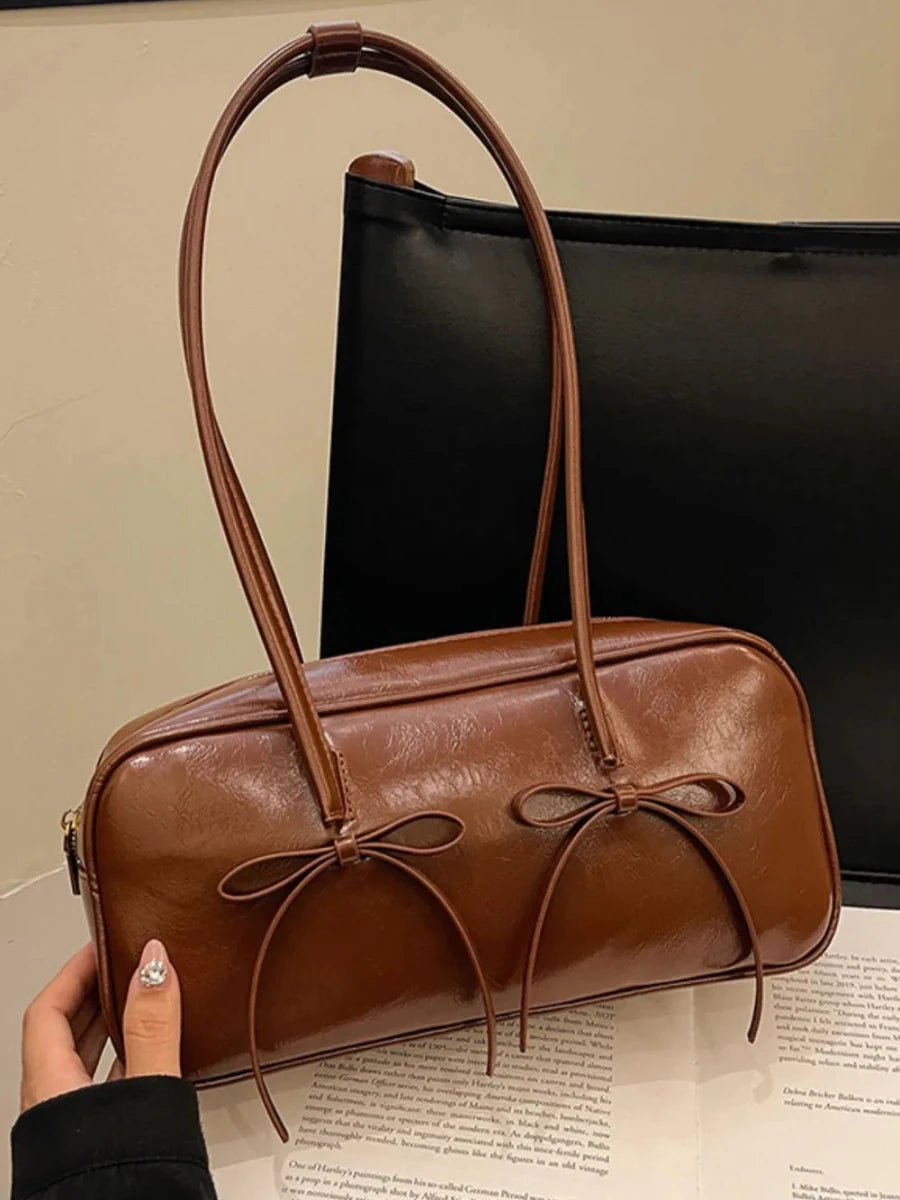 PU Leather Bow Trim Shoulder Bag - Wow Store