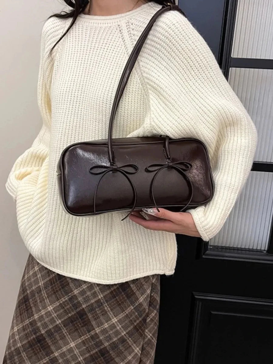 PU Leather Bow Trim Shoulder Bag - Wow Store