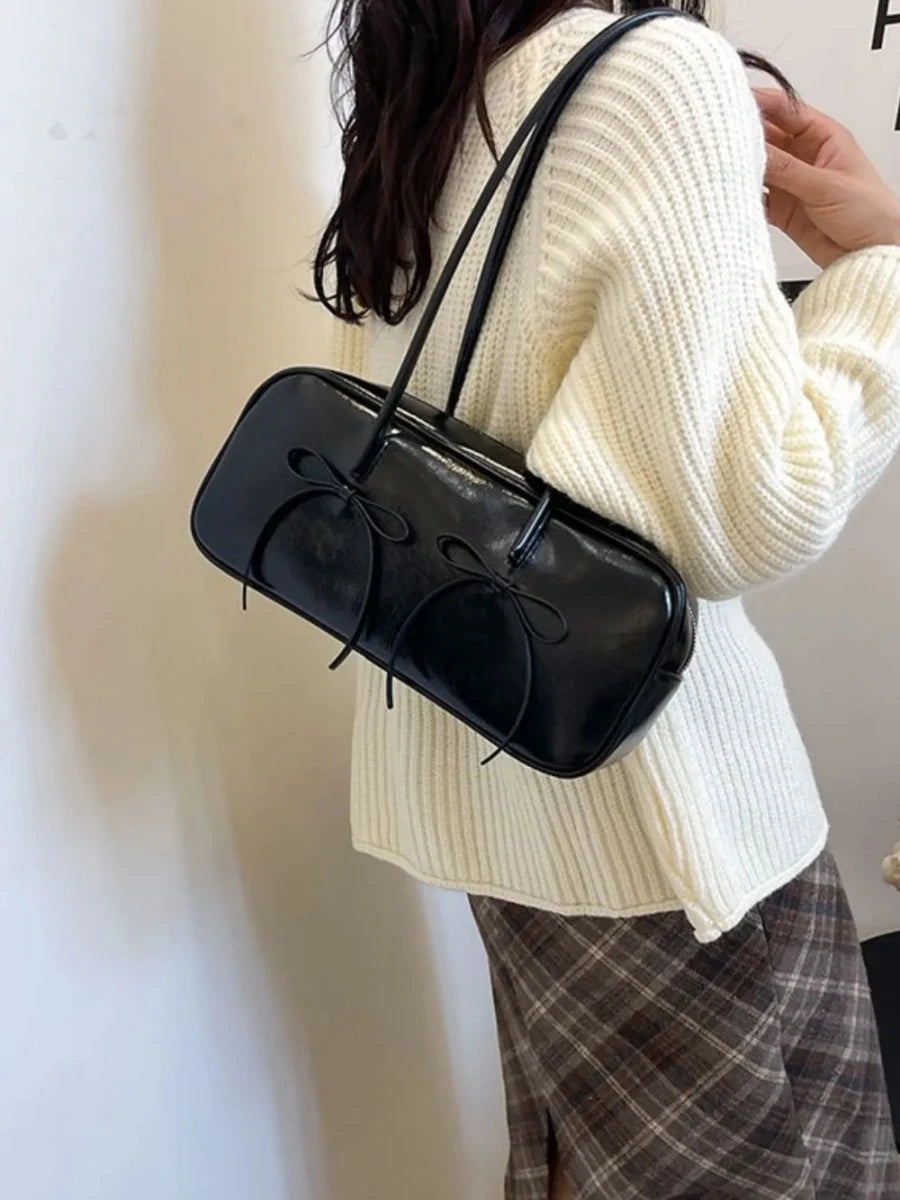 PU Leather Bow Trim Shoulder Bag - Wow Store