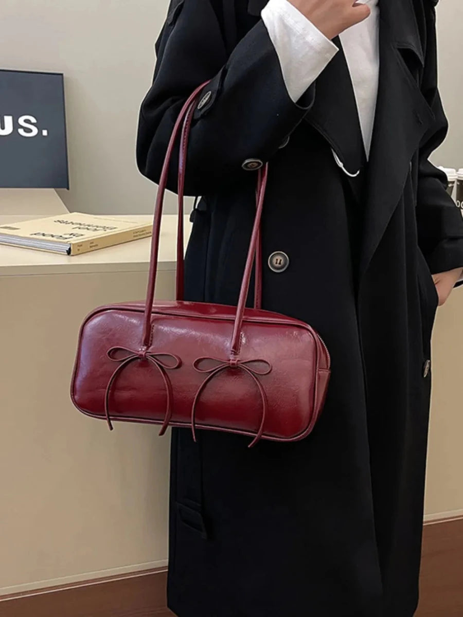 PU Leather Bow Trim Shoulder Bag - Wow Store