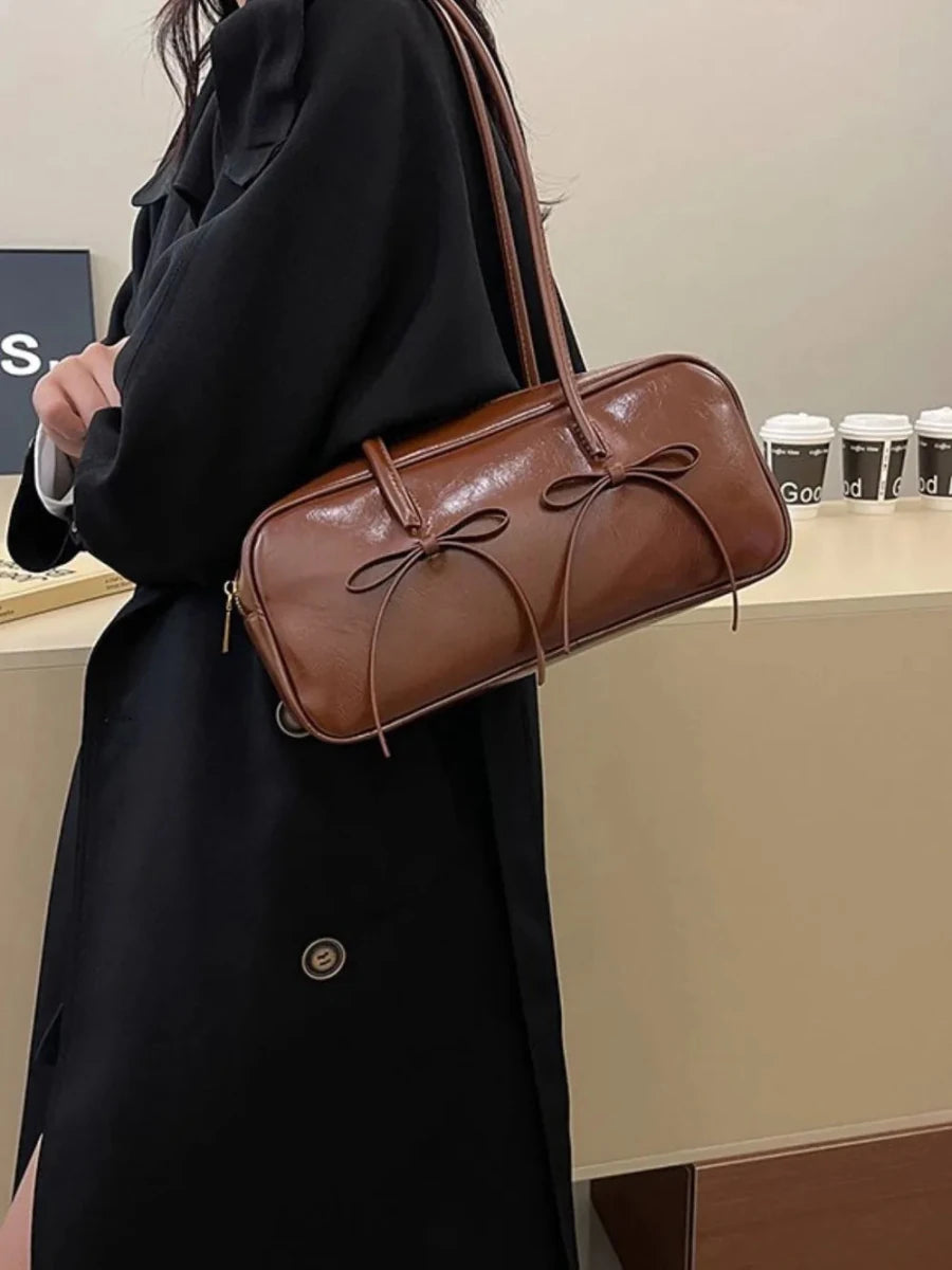 PU Leather Bow Trim Shoulder Bag - Wow Store