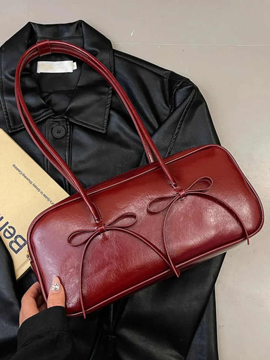 PU Leather Bow Trim Shoulder Bag - Wow Store