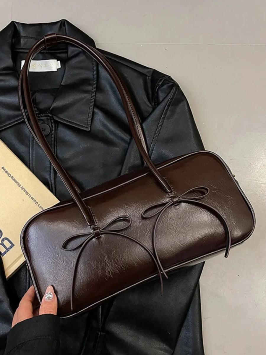 PU Leather Bow Trim Shoulder Bag - Wow Store