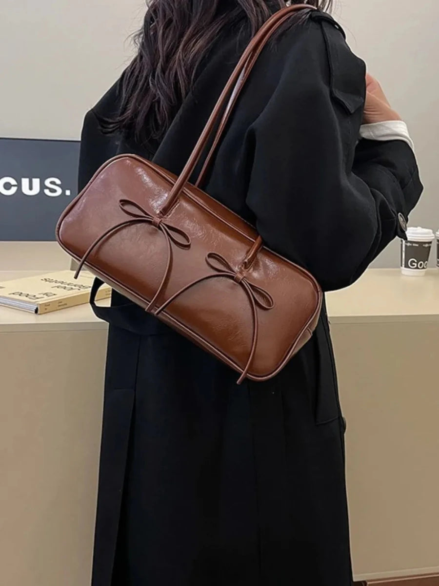 PU Leather Bow Trim Shoulder Bag - Wow Store