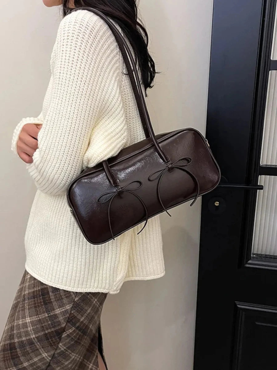 PU Leather Bow Trim Shoulder Bag - Wow Store