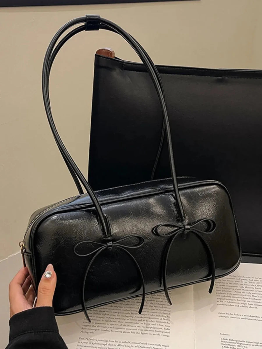 PU Leather Bow Trim Shoulder Bag - Wow Store